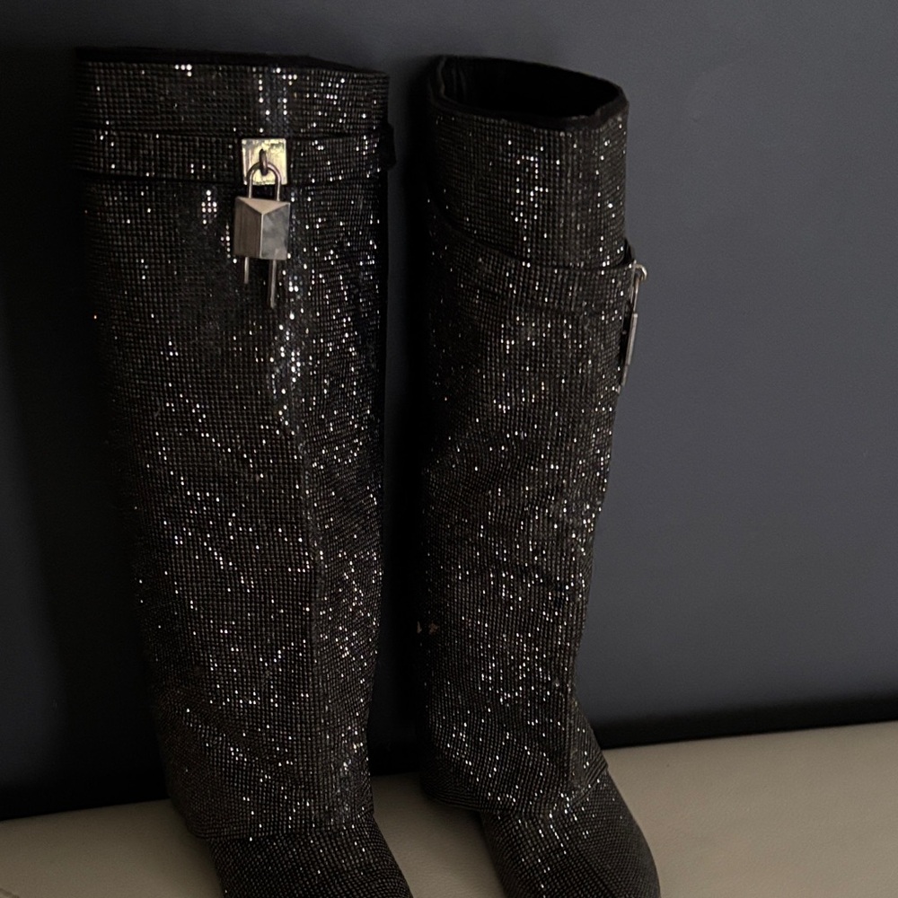 Sparkling Black Over-the-Knee Evening Boots